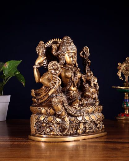 Pure Brass Goddess Parvati with Baby Ganesha Statue – 9 Inches - Budhshiv.com
