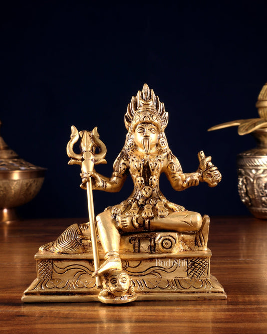 Pure Brass Goddess Samshana Kali Sitting Statue 6" - Budhshiv.com