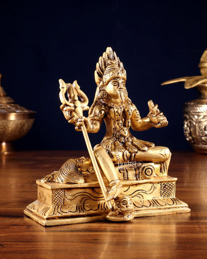 Pure Brass Goddess Samshana Kali Sitting Statue 6" - Budhshiv.com