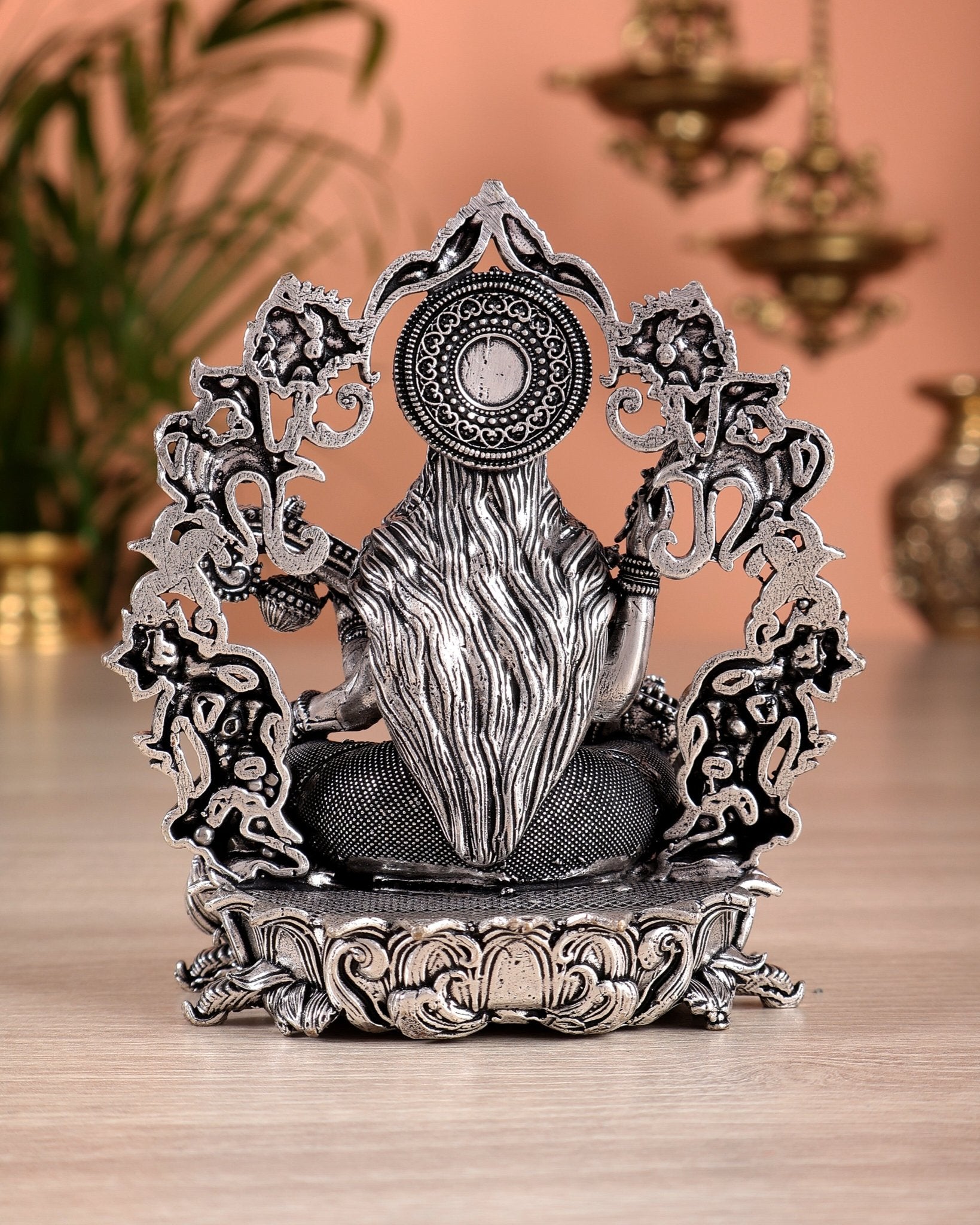 Pure Brass Goddess Saraswati Idol silver plated – 4” superfine - Budhshiv.com