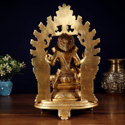 Pure Brass Goddess Saraswati Idol with Prabhavali | 12 Inch - Budhshiv.com