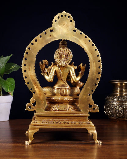 Pure Brass Goddess Saraswati Idol with Prabhavali | 13 Inch - Budhshiv.com