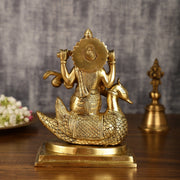 Pure Brass Goddess Saraswati Sitting on Swan Idol | 9 Inch Height | 4 KG - Budhshiv.com