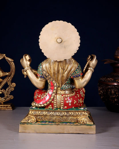Pure Brass Goddess Saraswati Statue 12 Inch multicolour - Budhshiv.com