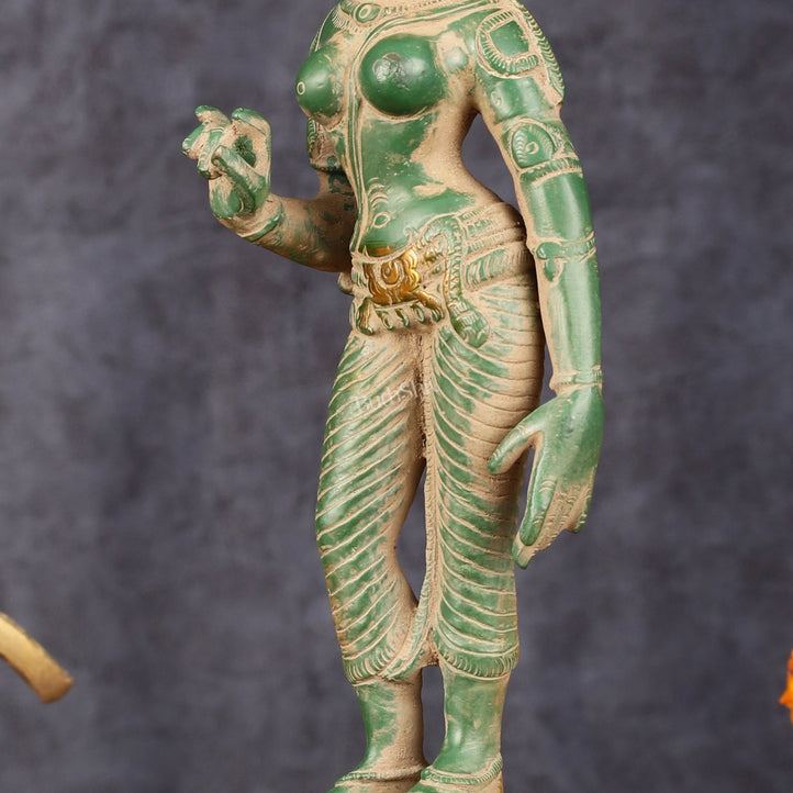 Pure Brass Goddess Uma Parvati Standing Idol in Green Antique Patina Finish - 10" Tall - Budhshiv.com