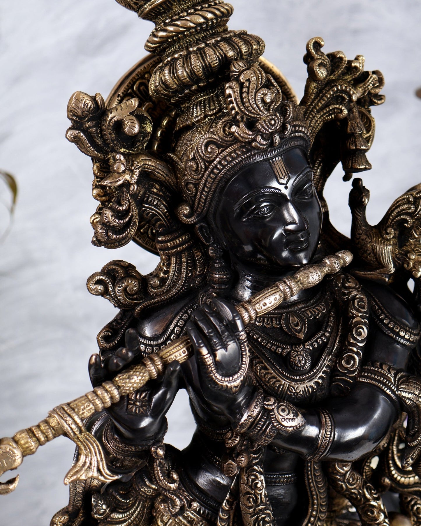 Pure Brass Gopal Krishna with cow large idol Black edition 27" - Budhshiv.com