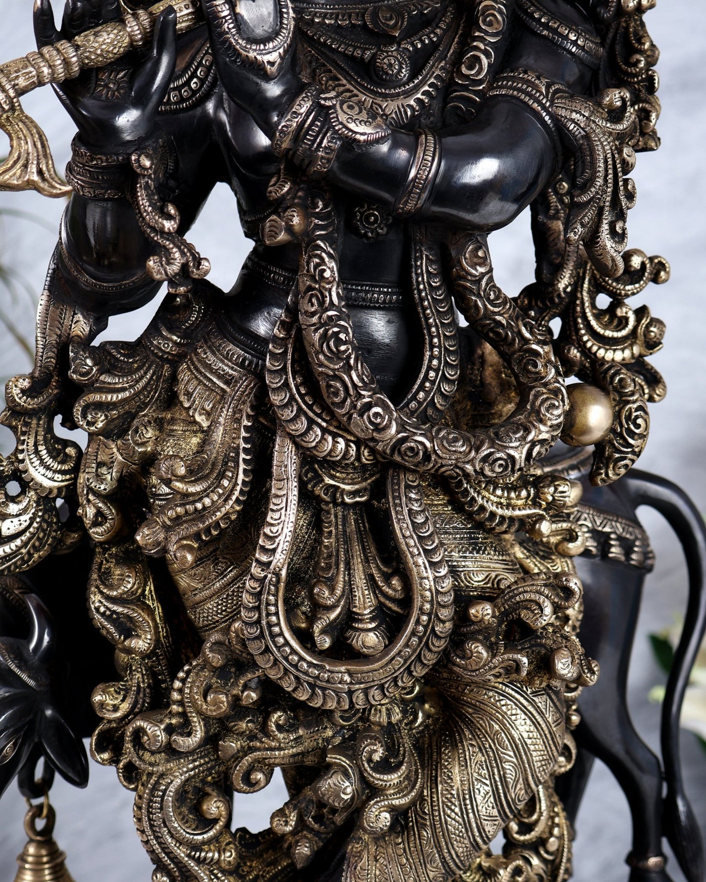 Pure Brass Gopal Krishna with cow large idol Black edition 27" - Budhshiv.com