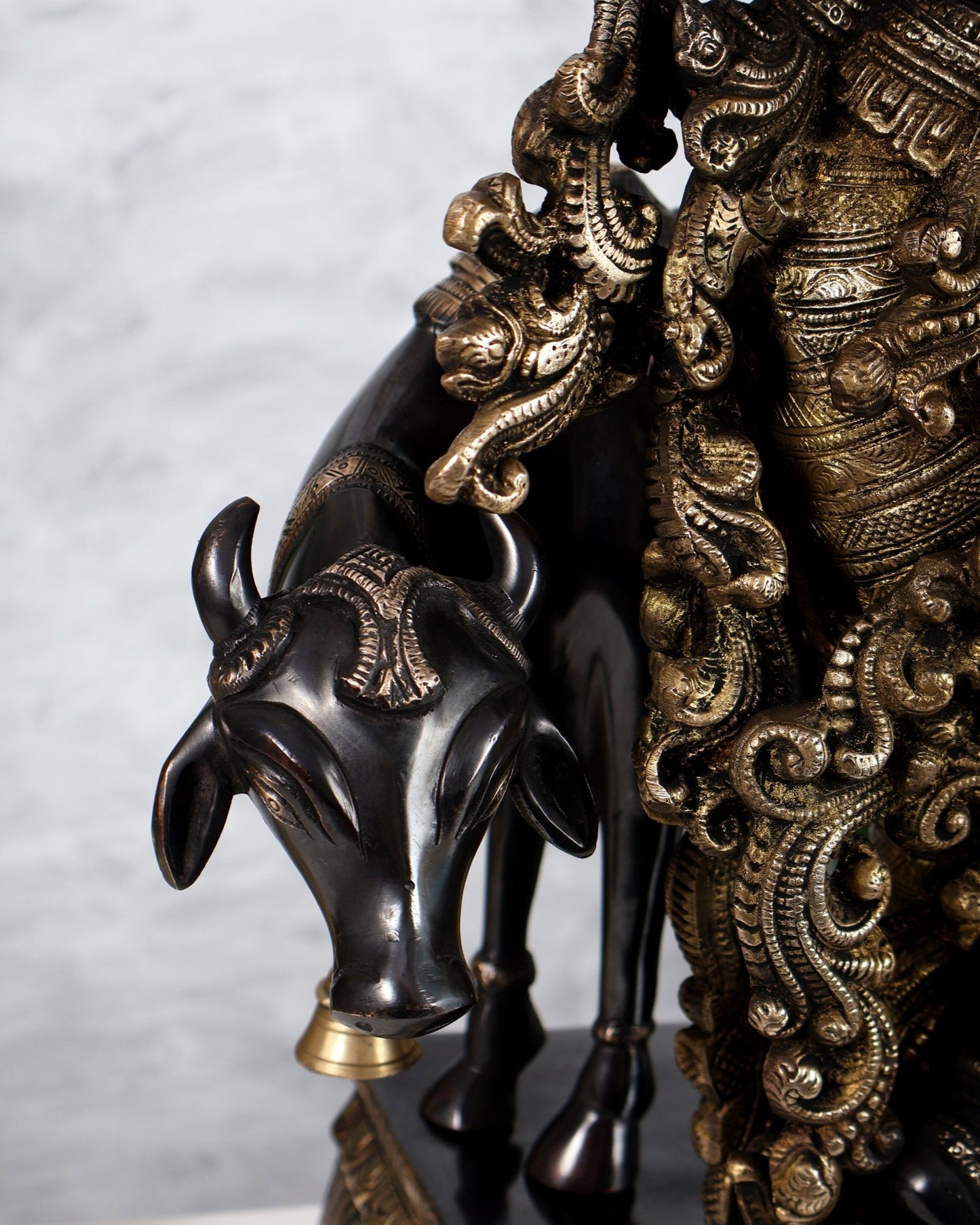 Pure Brass Gopal Krishna with cow large idol Black edition 27" - Budhshiv.com