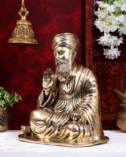 Pure Brass Guru Nanak Dev Ji Intricate Statue – Handcrafted, 13.5 inch glossy - Budhshiv.com