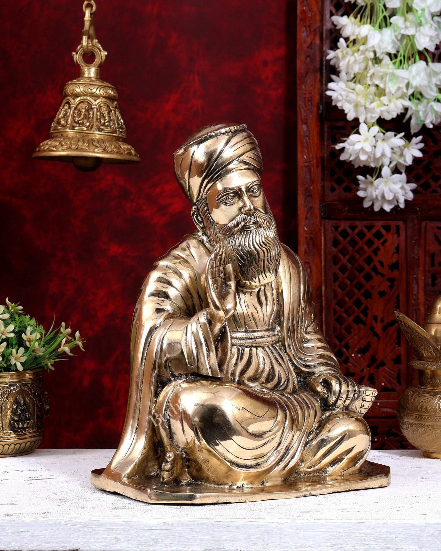 Pure Brass Guru Nanak Dev Ji Intricate Statue – Handcrafted, 13.5 inch glossy - Budhshiv.com