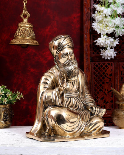 Pure Brass Guru Nanak Dev Ji Intricate Statue – Handcrafted, 13.5 inch glossy - Budhshiv.com