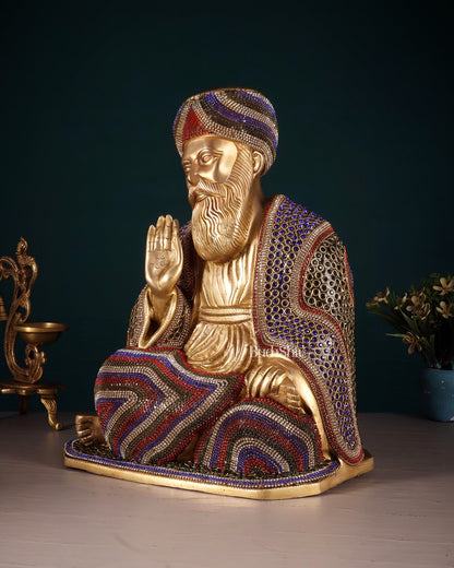 Pure Brass Guru Nanak Dev Ji Intricate Statue – Jeweled up, 13.5" - Budhshiv.com