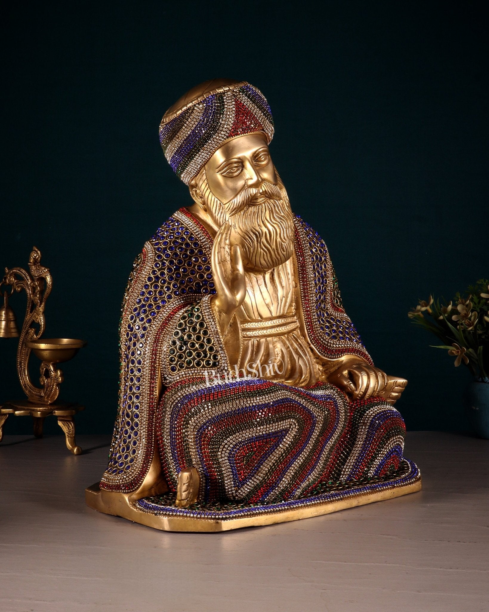 Pure Brass Guru Nanak Dev Ji Intricate Statue – Jeweled up, 13.5" - Budhshiv.com