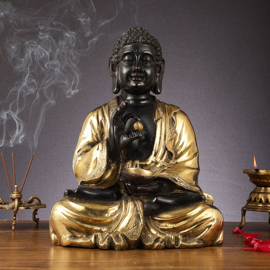 Pure Brass Gyana Buddha with medicine bowl 16 " - Budhshiv.com