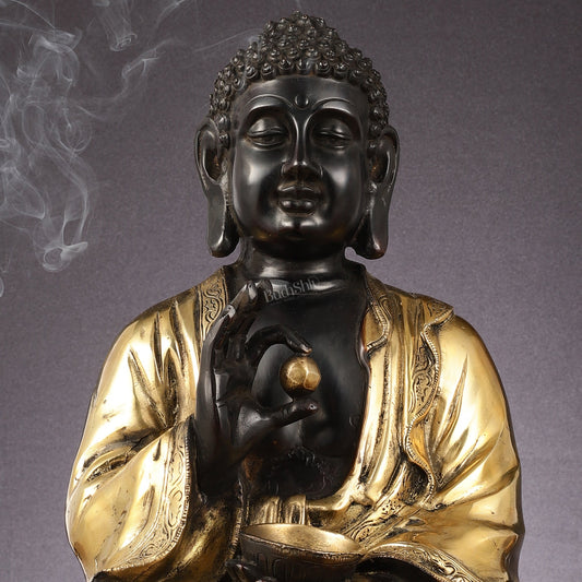 Pure Brass Gyana Buddha with medicine bowl 16 " - Budhshiv.com