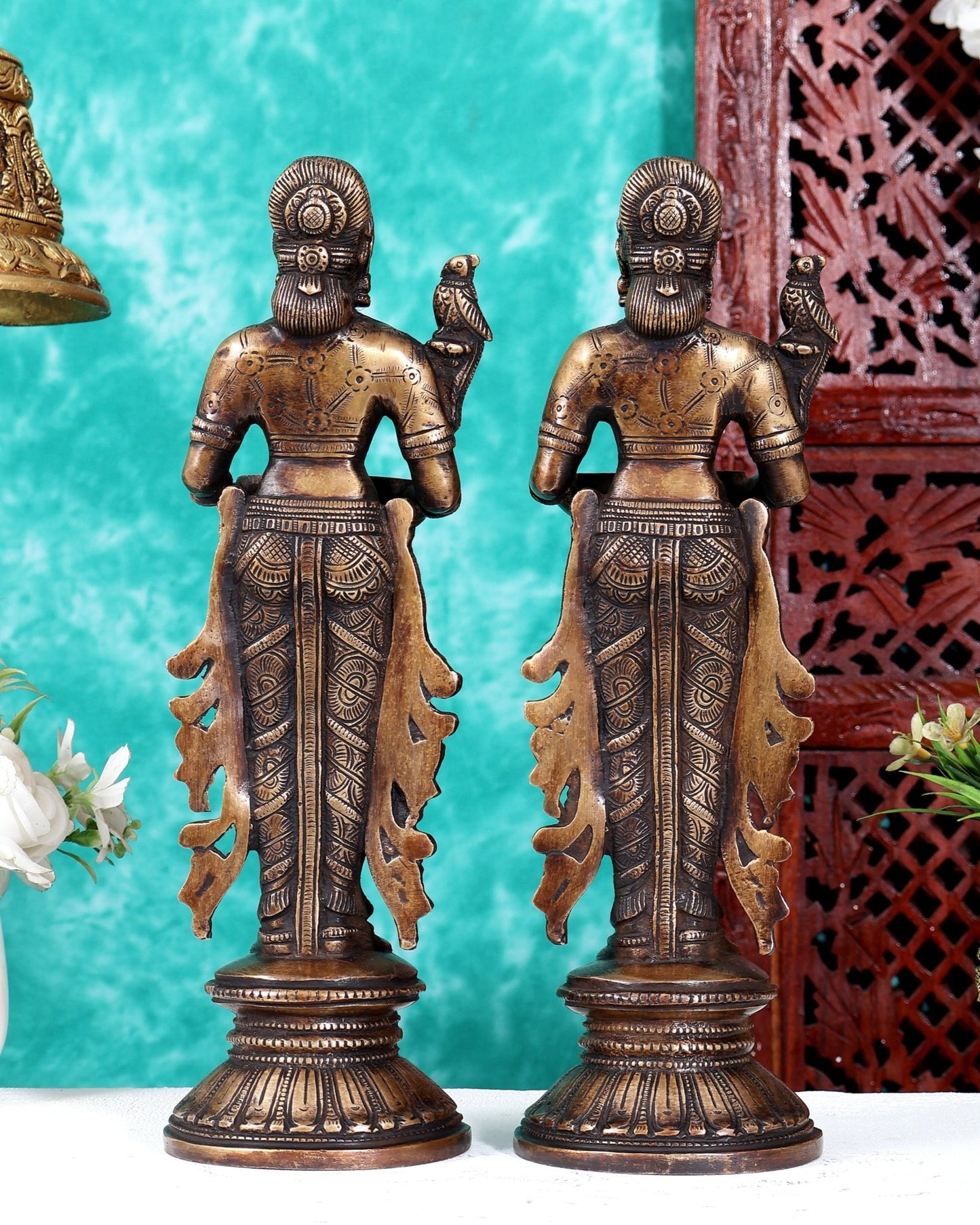 Pure Brass Handcrafted Deep Lakshmi Antique Pavai Vilakku Pair 12 inch - Budhshiv.com