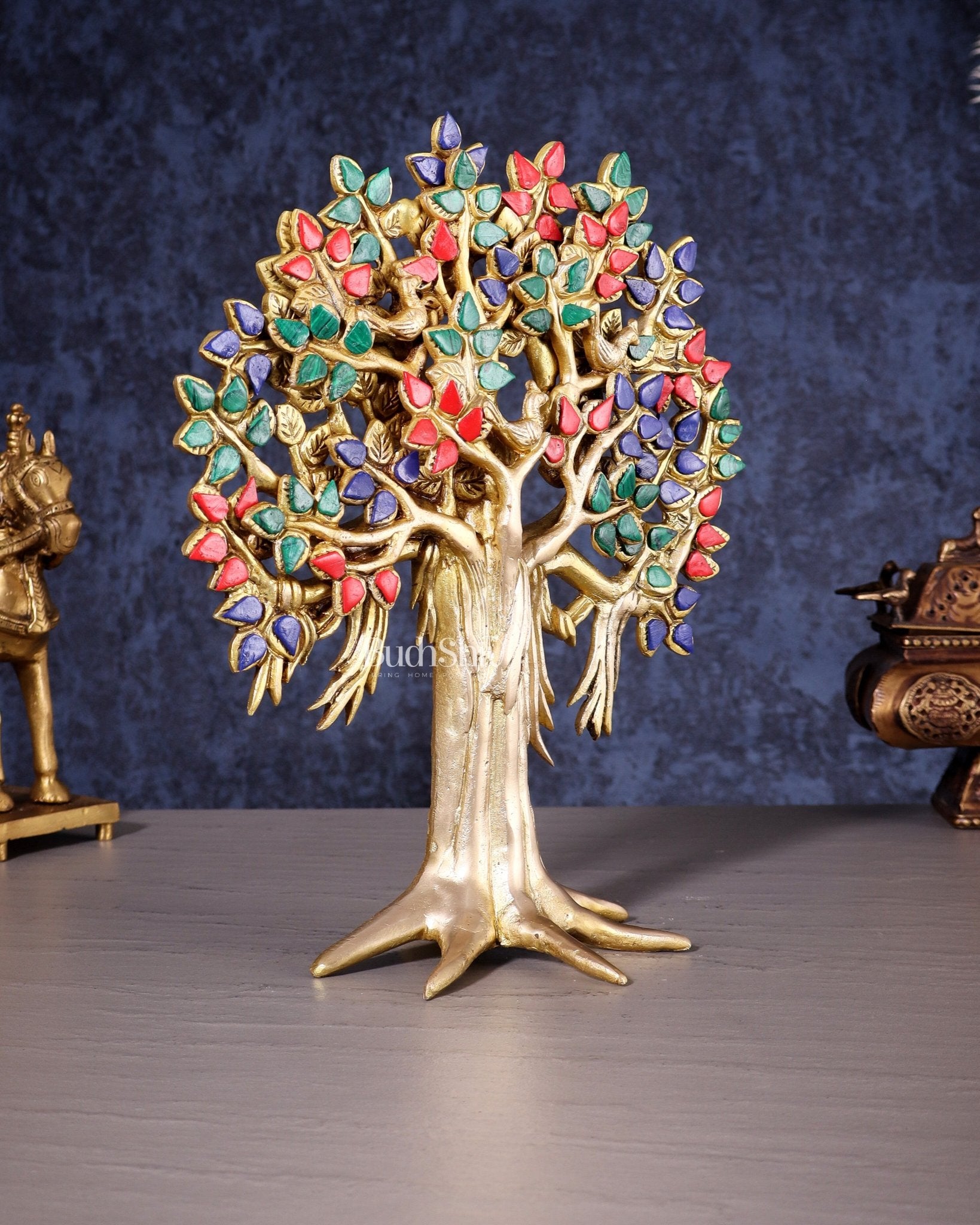 Pure Brass Handcrafted Kalpavriksha Tree – Table Decor 11" - Budhshiv.com