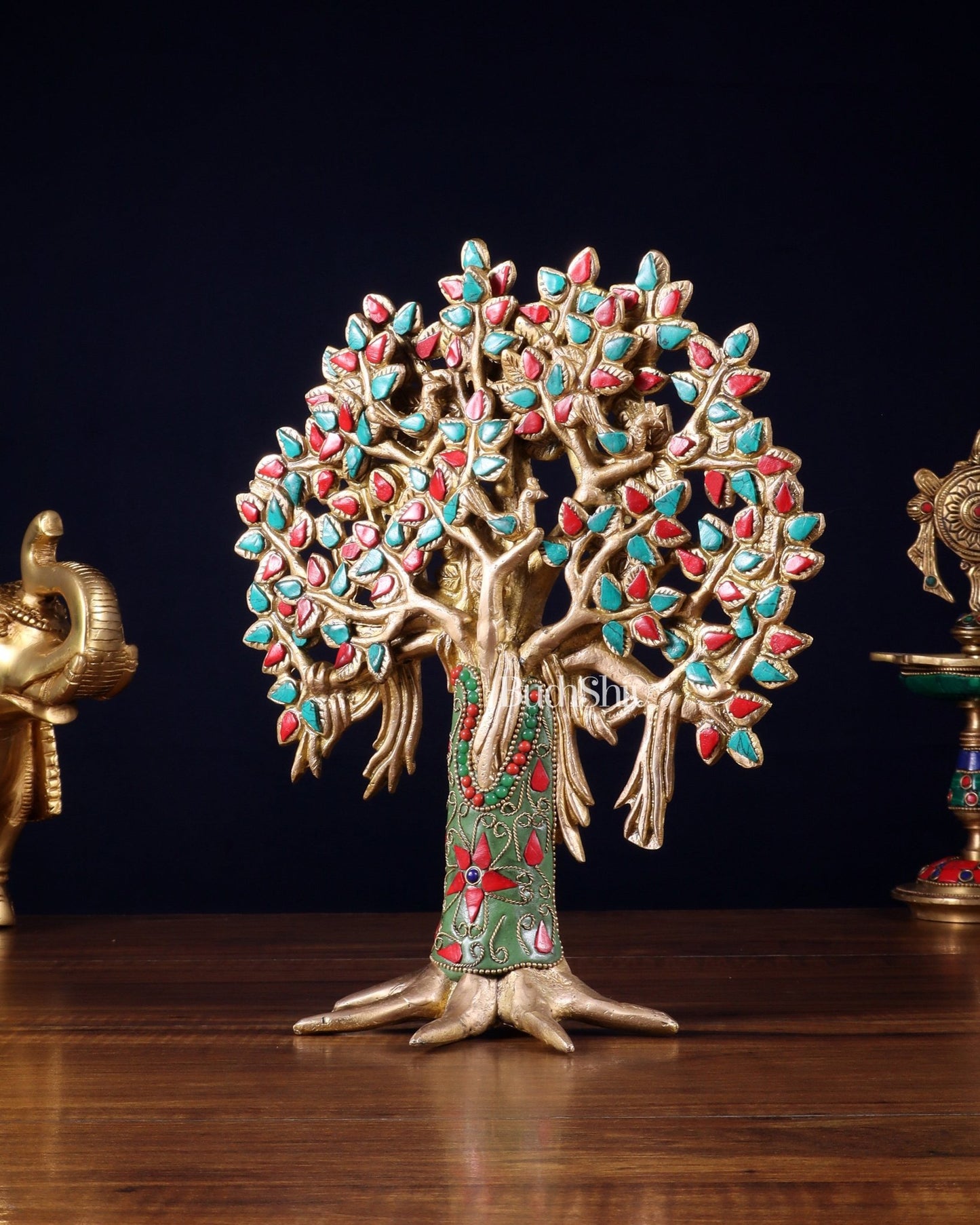 Pure Brass Handcrafted Kalpavriksha Tree – Table Decor 11" - Budhshiv.com