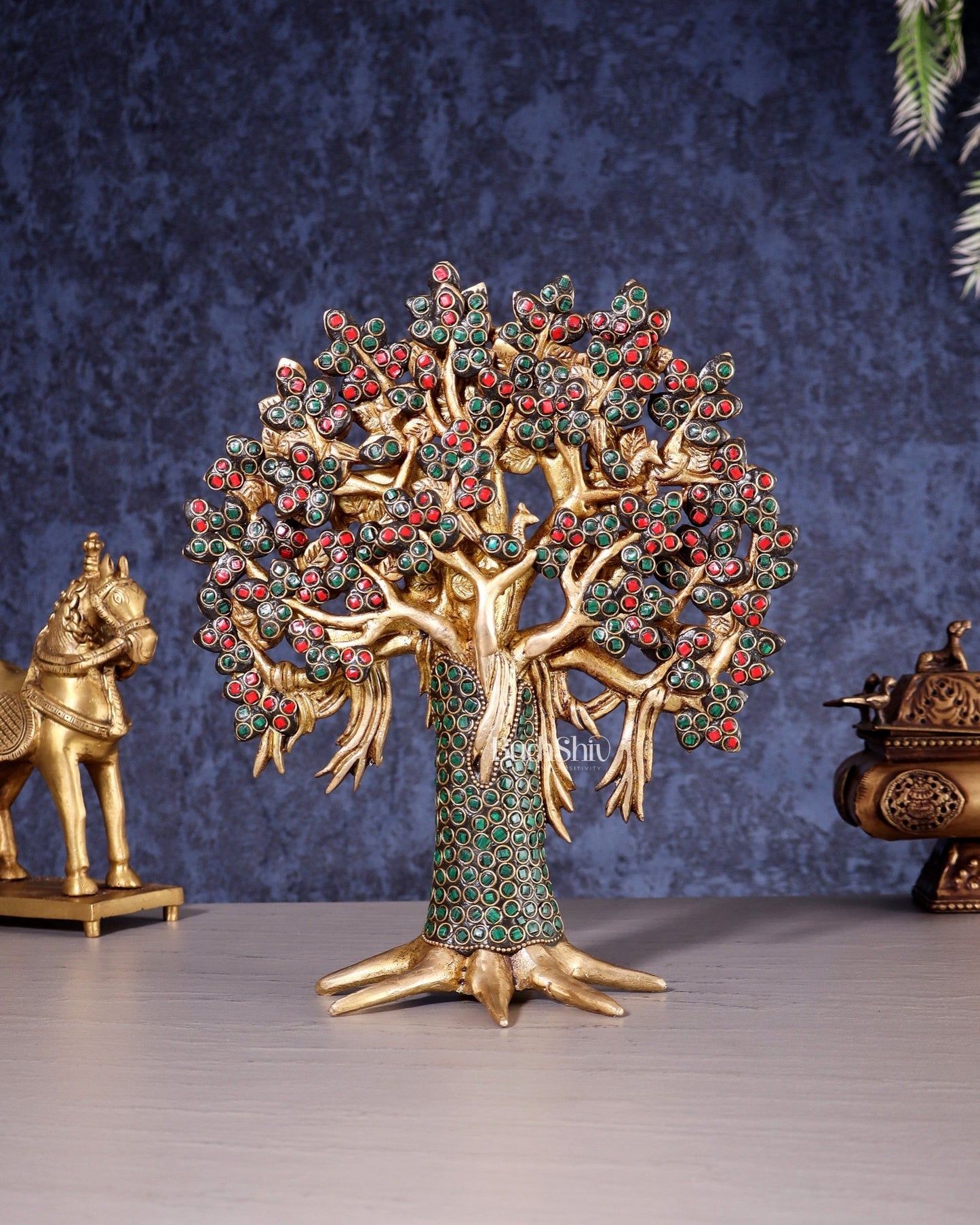 Pure Brass Handcrafted Kalpavriksha Tree – Table Decor 11" - Budhshiv.com