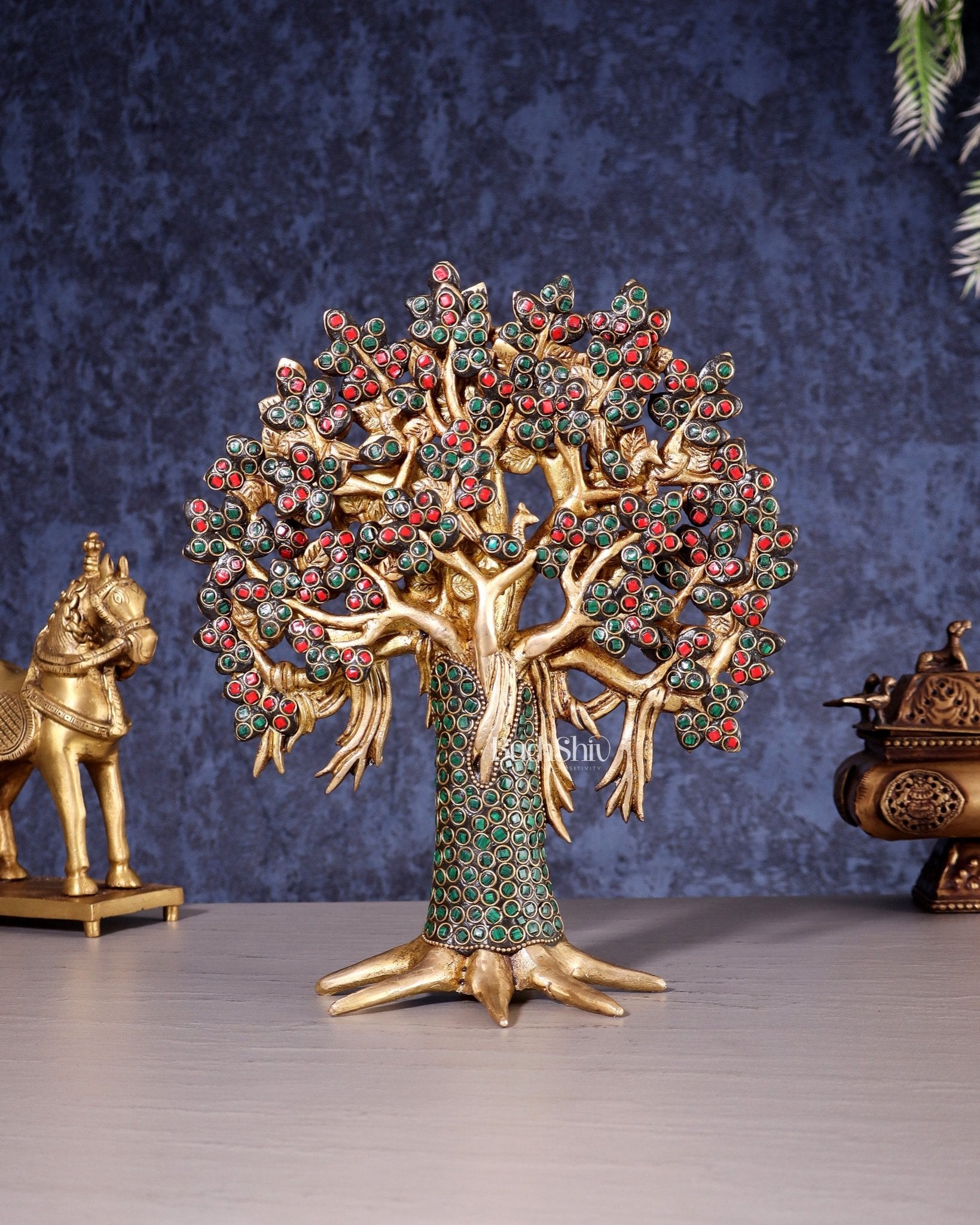 Pure Brass Handcrafted Kalpavriksha Tree – Table Decor 11" - Budhshiv.com