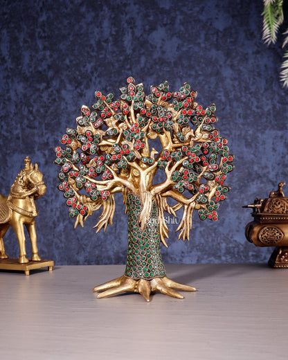 Pure Brass Handcrafted Kalpavriksha Tree – Table Decor 11" - Budhshiv.com