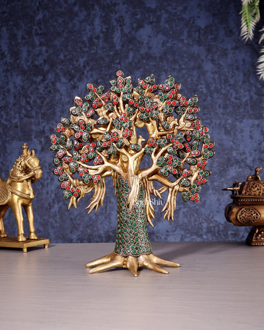 Pure Brass Handcrafted Kalpavriksha Tree – Table Decor 11" - Budhshiv.com