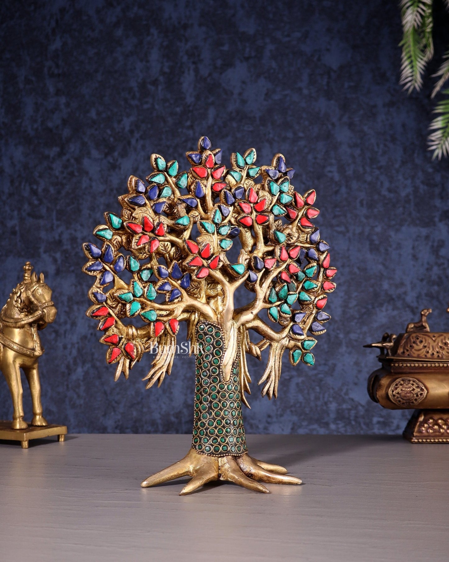 Pure Brass Handcrafted Kalpavriksha Tree – Table Decor 11" - Budhshiv.com