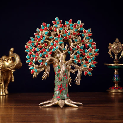 Pure Brass Handcrafted Kalpavriksha Tree – Table Decor 11" - Budhshiv.com