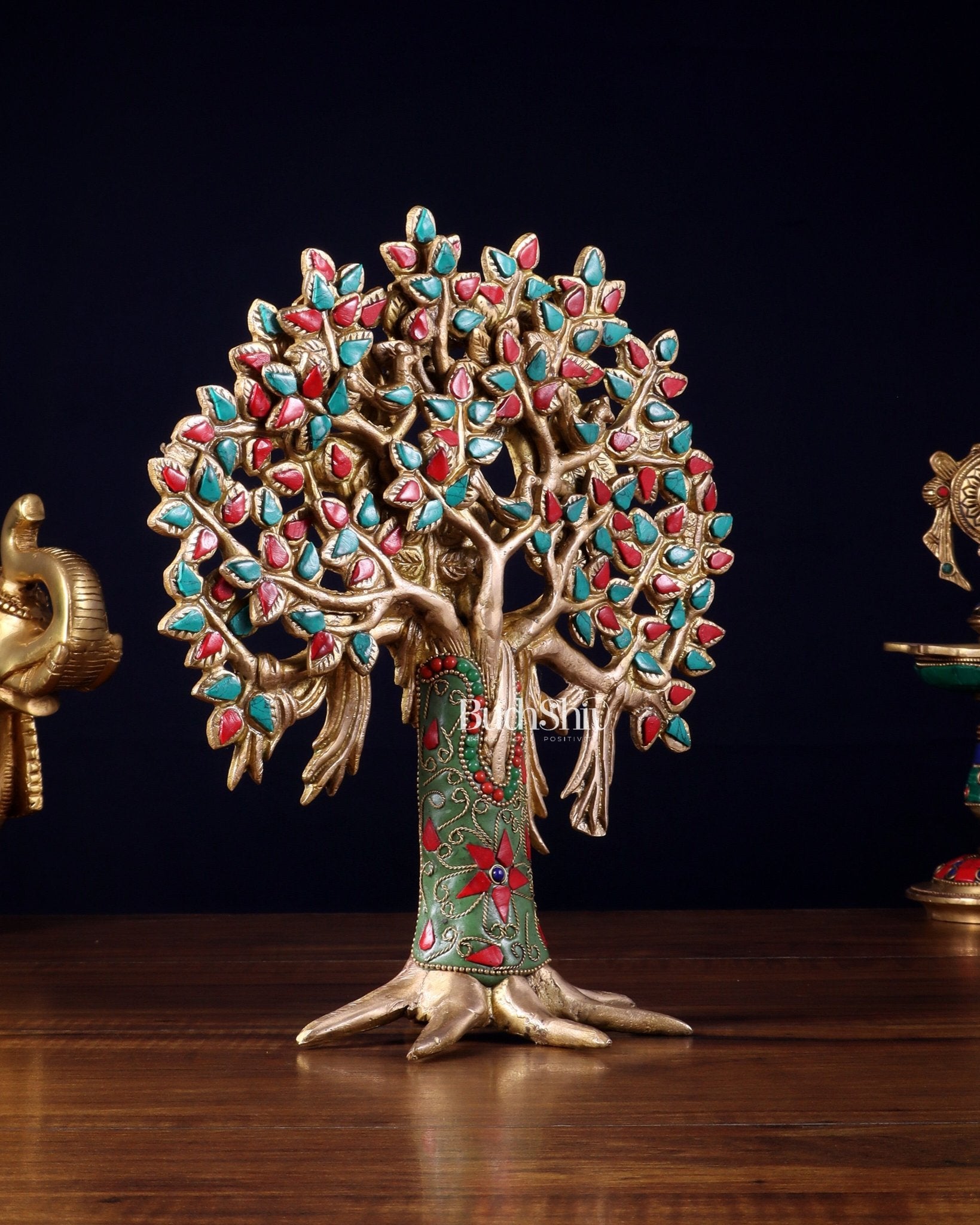 Pure Brass Handcrafted Kalpavriksha Tree – Table Decor 11" - Budhshiv.com