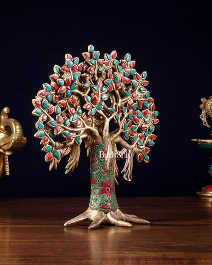 Pure Brass Handcrafted Kalpavriksha Tree – Table Decor 11" - Budhshiv.com