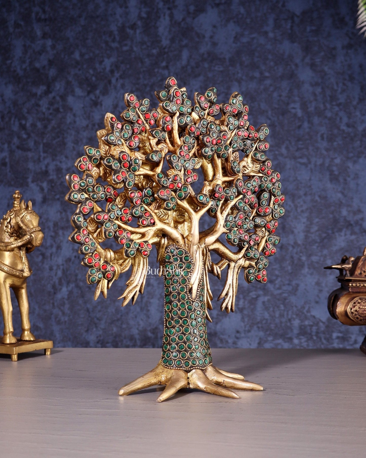 Pure Brass Handcrafted Kalpavriksha Tree – Table Decor 11" - Budhshiv.com