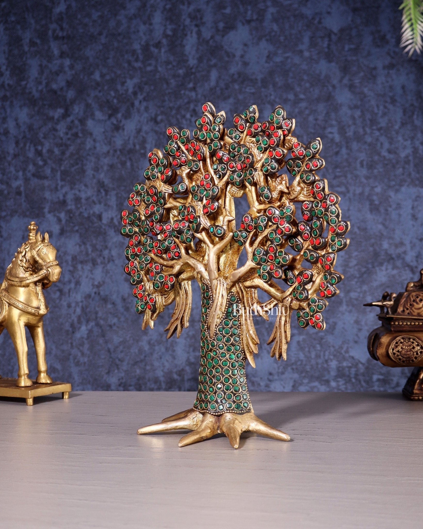 Pure Brass Handcrafted Kalpavriksha Tree – Table Decor 11" - Budhshiv.com