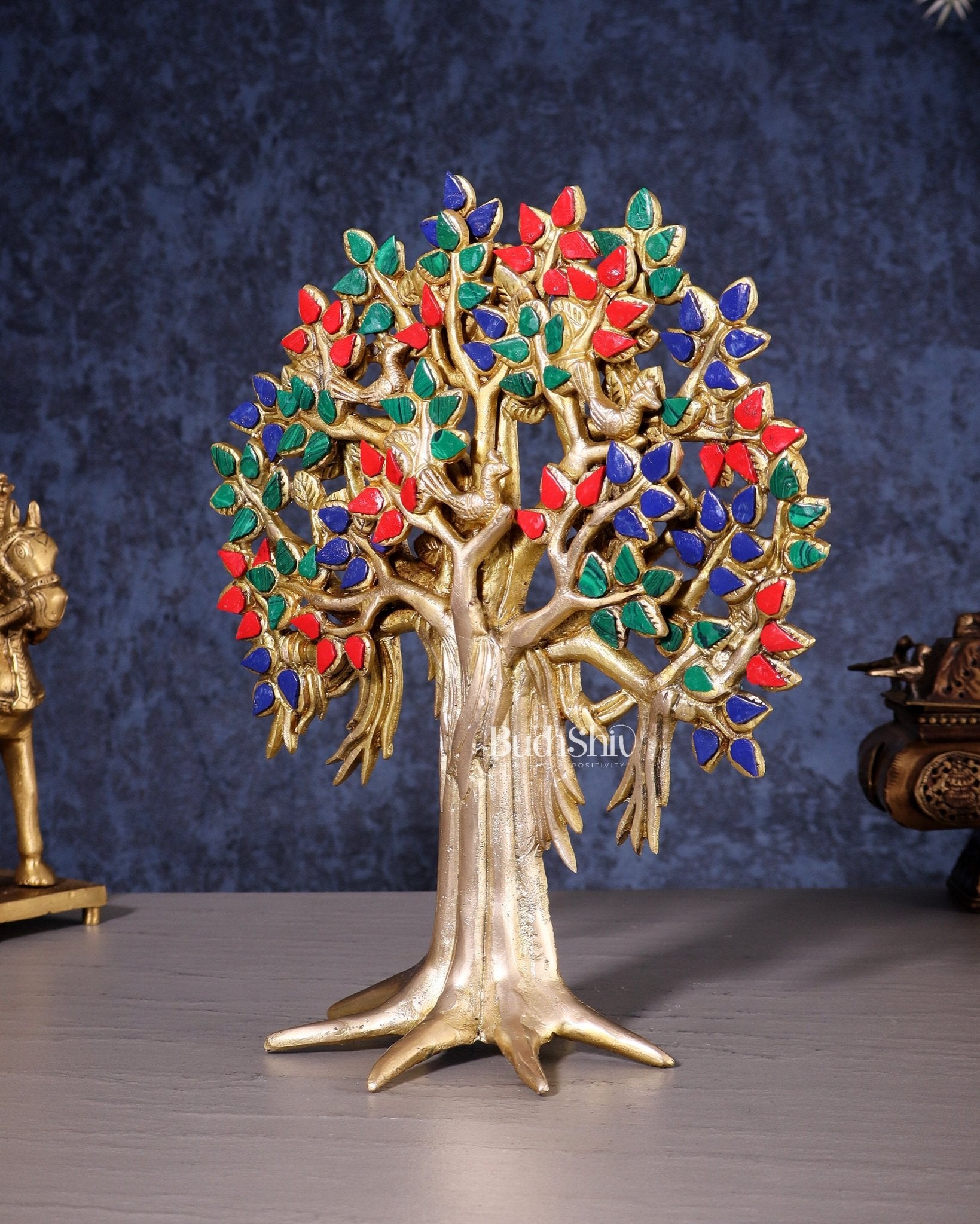 Pure Brass Handcrafted Kalpavriksha Tree – Table Decor 11" - Budhshiv.com