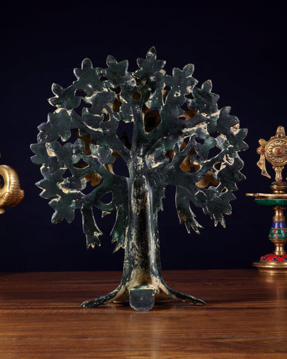 Pure Brass Handcrafted Kalpavriksha Tree - Table Standing - 11" vintage green sand patina - Budhshiv.com