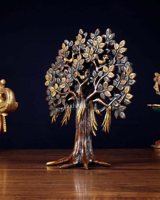 Pure Brass Handcrafted Kalpavriksha Tree - Table Standing - 11" vintage - Budhshiv.com