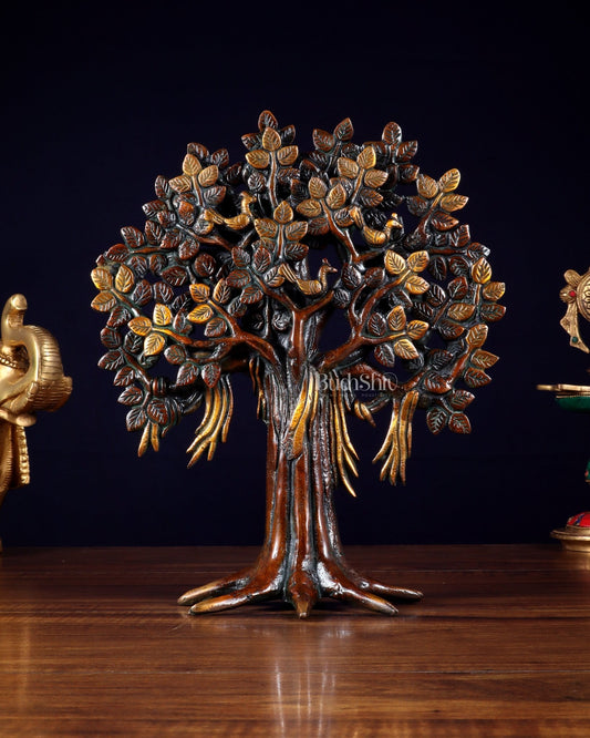 Pure Brass Handcrafted Kalpavriksha Tree - Table Standing - 11" vintage - Budhshiv.com