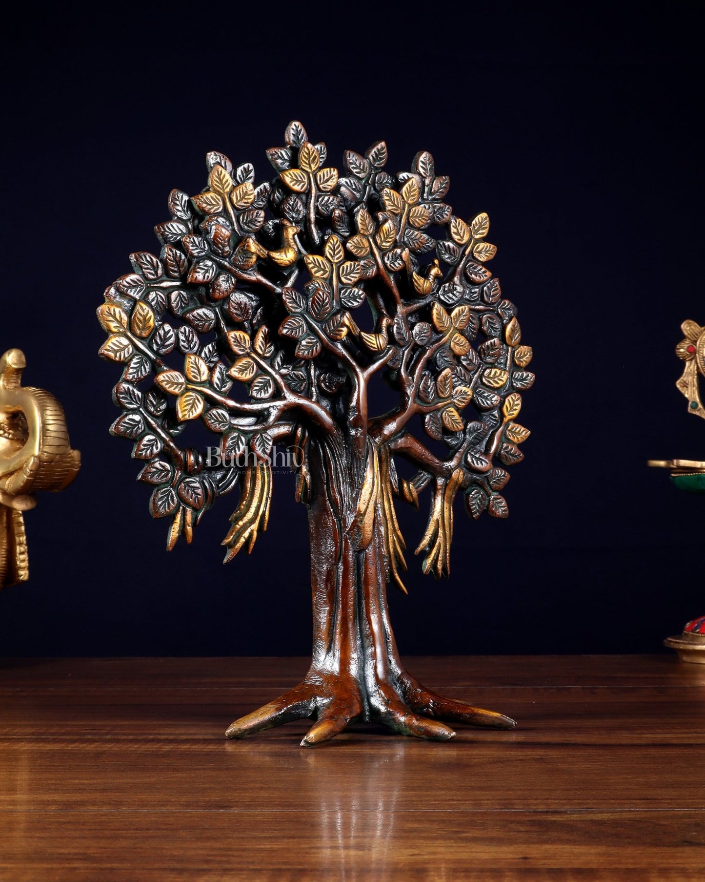 Pure Brass Handcrafted Kalpavriksha Tree - Table Standing - 11" vintage - Budhshiv.com