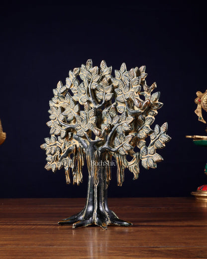 Pure Brass Handcrafted Kalpavriksha Tree - Table Standing 9" sand finish - Budhshiv.com