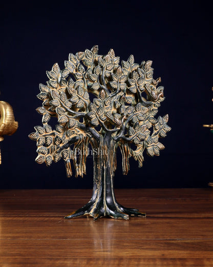 Pure Brass Handcrafted Kalpavriksha Tree - Table Standing 9" sand finish - Budhshiv.com
