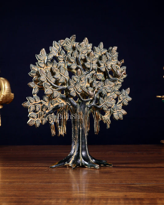 Pure Brass Handcrafted Kalpavriksha Tree - Table Standing 9" sand finish - Budhshiv.com