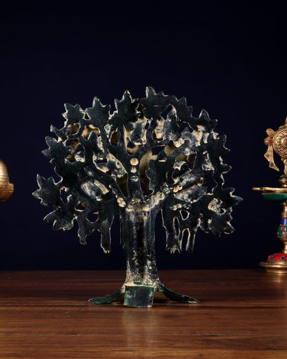 Pure Brass Handcrafted Kalpavriksha Tree - Table Standing 9" sand finish - Budhshiv.com