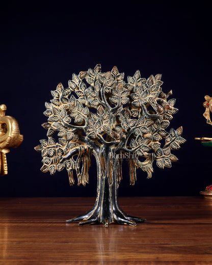 Pure Brass Handcrafted Kalpavriksha Tree - Table Standing 9" sand finish - Budhshiv.com