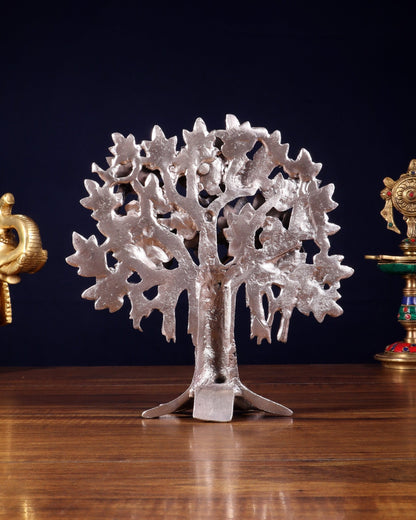 Pure Brass Handcrafted Kalpavriksha Tree - Table Standing 9" silver plated - Budhshiv.com