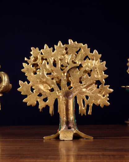 Pure Brass Handcrafted Kalpavriksha Tree - Table Standing 9" stonework - Budhshiv.com