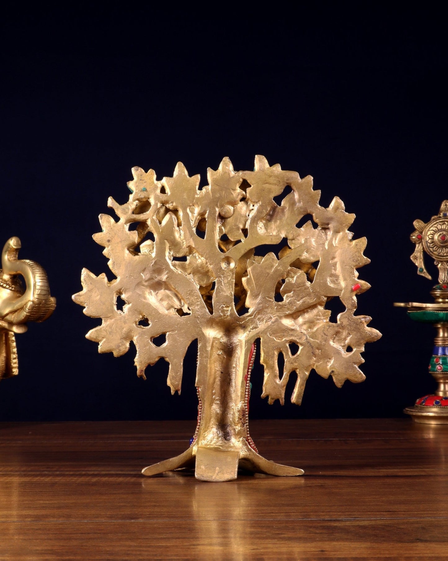 Pure Brass Handcrafted Kalpavriksha Tree - Table Standing 9" stonework - Budhshiv.com