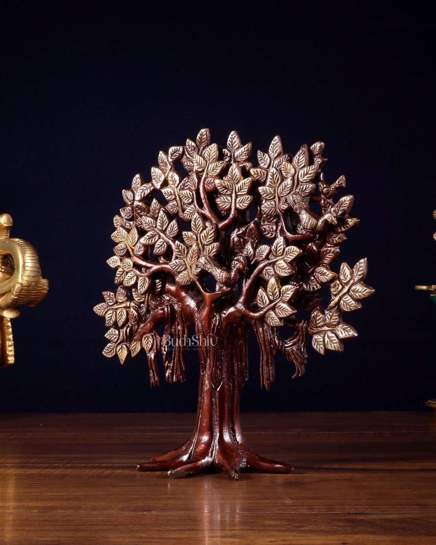 Pure Brass Handcrafted Kalpavriksha Tree - Table Standing 9" vintage tone - Budhshiv.com