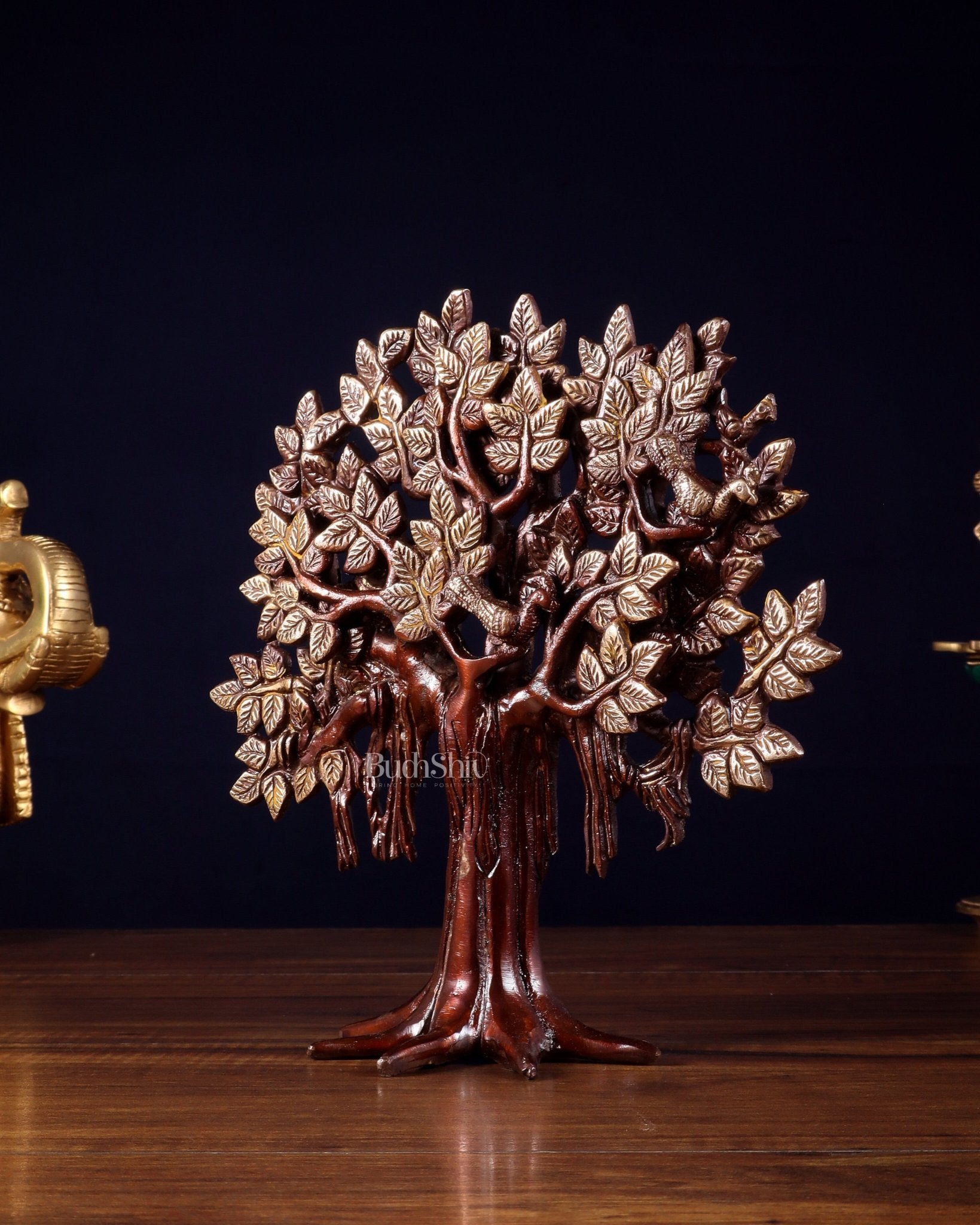 Pure Brass Handcrafted Kalpavriksha Tree - Table Standing 9" vintage tone - Budhshiv.com
