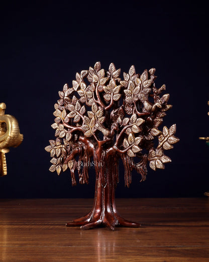 Pure Brass Handcrafted Kalpavriksha Tree - Table Standing 9" vintage tone - Budhshiv.com
