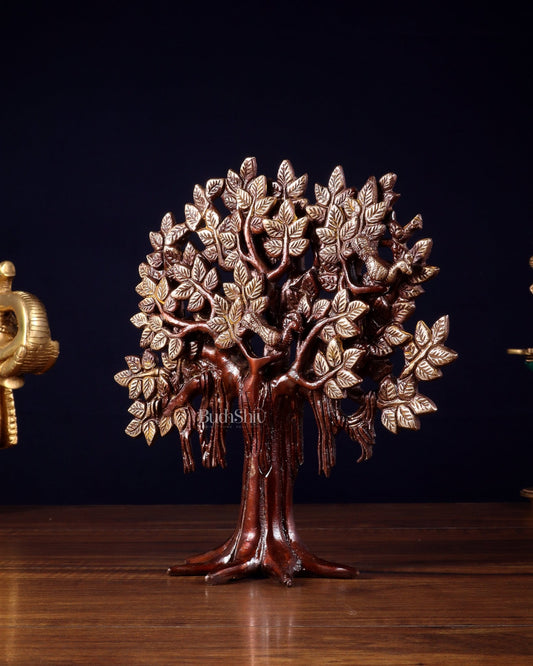 Pure Brass Handcrafted Kalpavriksha Tree - Table Standing 9" vintage tone - Budhshiv.com