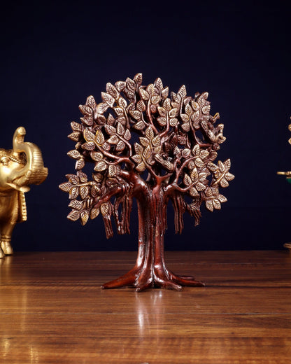 Pure Brass Handcrafted Kalpavriksha Tree - Table Standing 9" vintage tone - Budhshiv.com